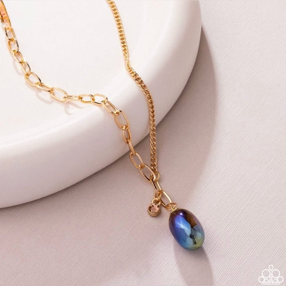 Gold and Blue Pendant Necklace